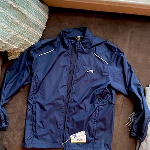 Navy blue windbreaker jacket